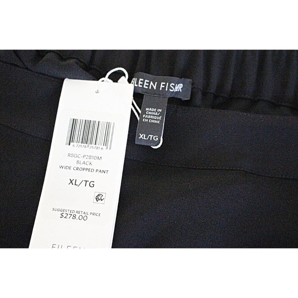New w/Tags- Eileen Fisher Silk Georgette Crepe Wide Leg Sarong Pants, Black, XL - Picture 6 of 12